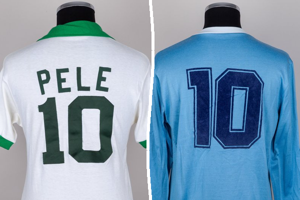 Shirts worn by World Cup legends Pelé and Maradona for sale