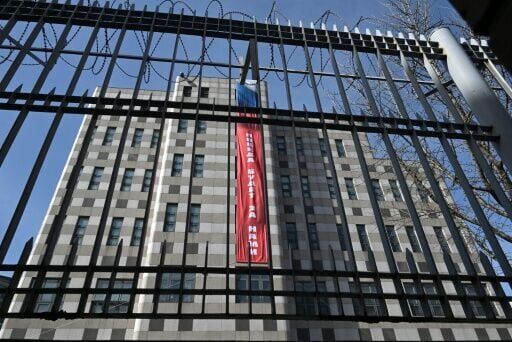 South Korea protests 'Victory' banner hung from Russian embassy