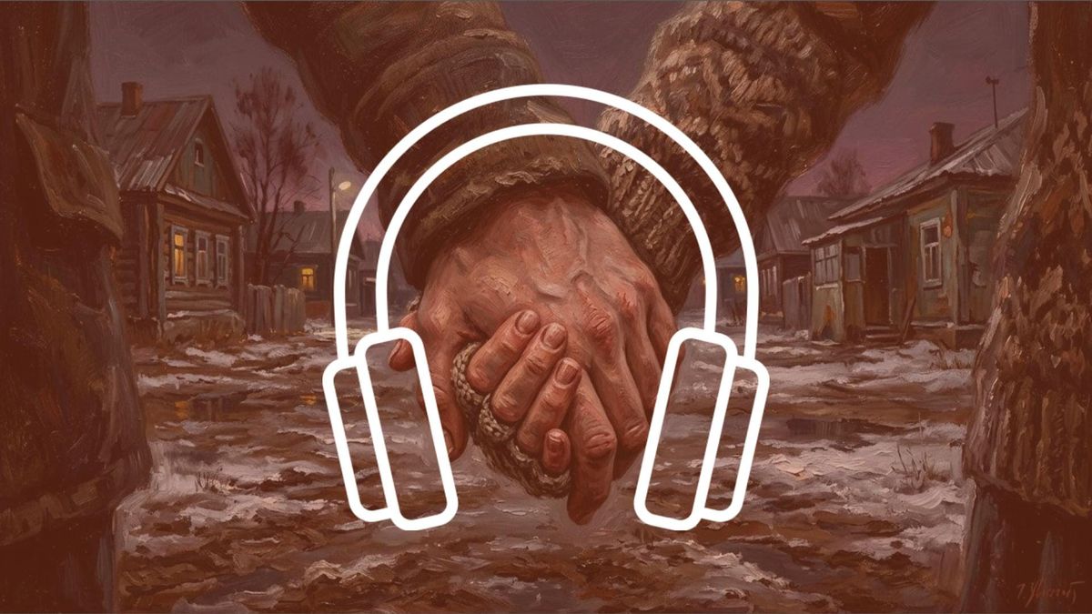Titulný obrázok pre druhú epizódu audioknihy vojnového hororu Tanec s diablom, kde si chlapec s dievčaťom držia ruky pri večernej prechádzke po ich dedine.