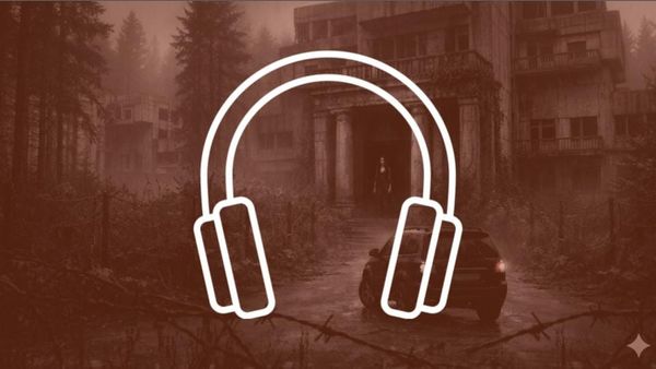 Mysteriózna žena v čiernom stojí pred vchodom do opustenej nemocnice v horách v prvej epizóde audioverzie hororovej poviedky.