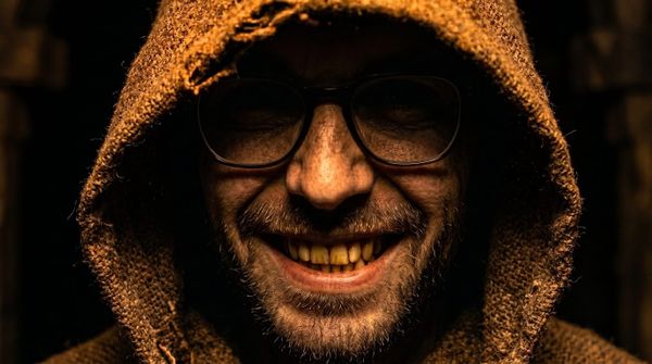 Titulný obrázok pre autorský komentár o psychologickej poviedke Kalvária jedného muža, zobrazujúci spisovateľa Denisa Durca ako hlavné monštrum z príbehu. 