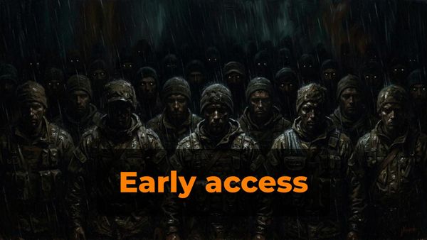 Titulný obrázok pre piatu epizódu vojnového hororu Tanec s diablom, kde stoja rady nových regrútov v daždi a tme Ukrajiny.