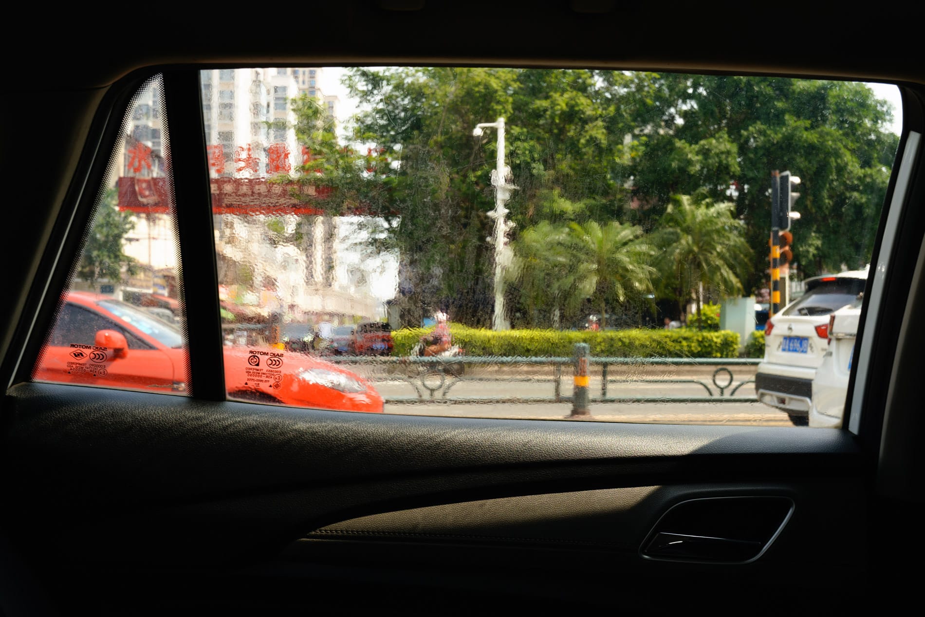 Uneven car window film blurring the glass