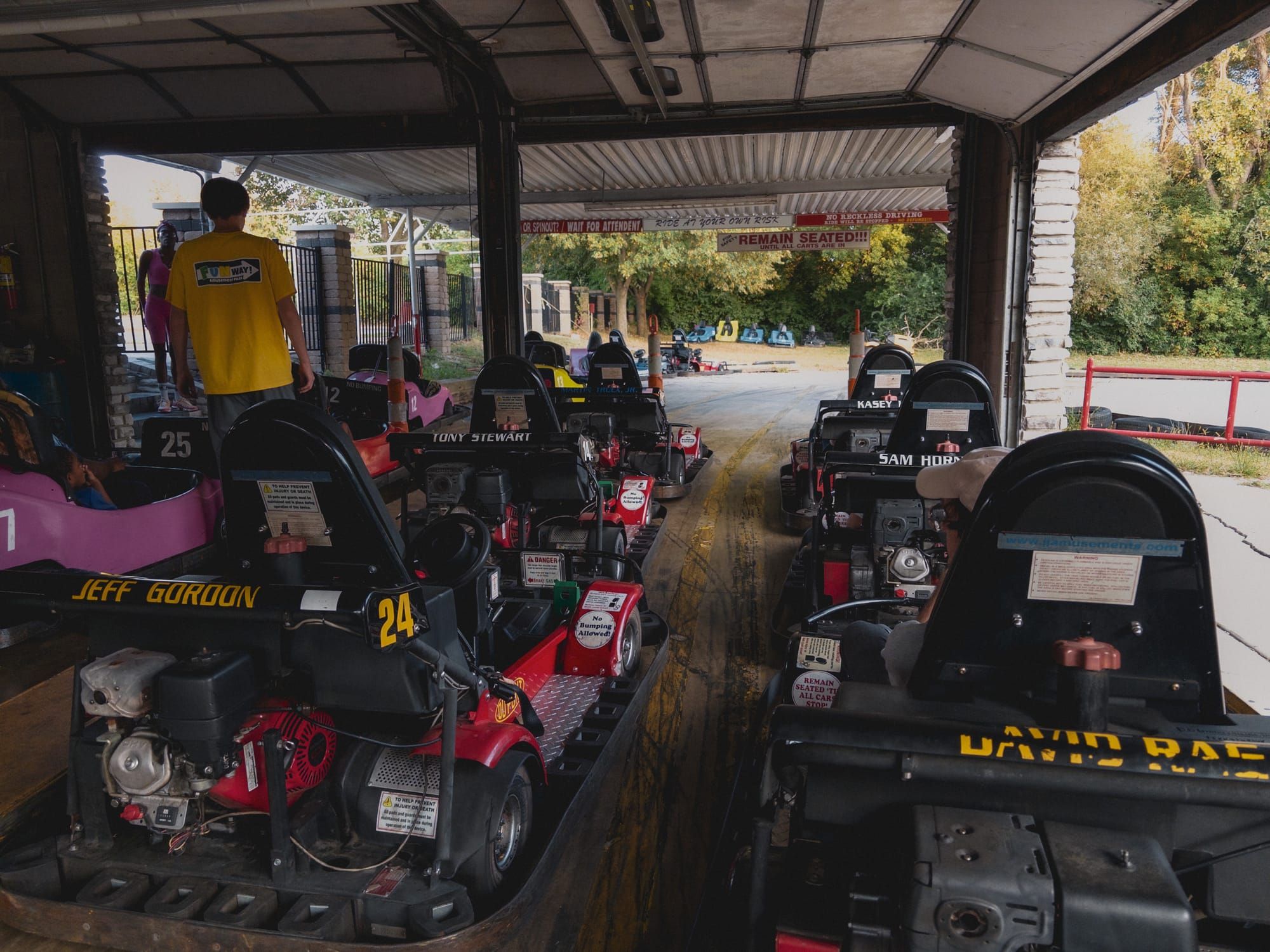 Go karts in starting blocks