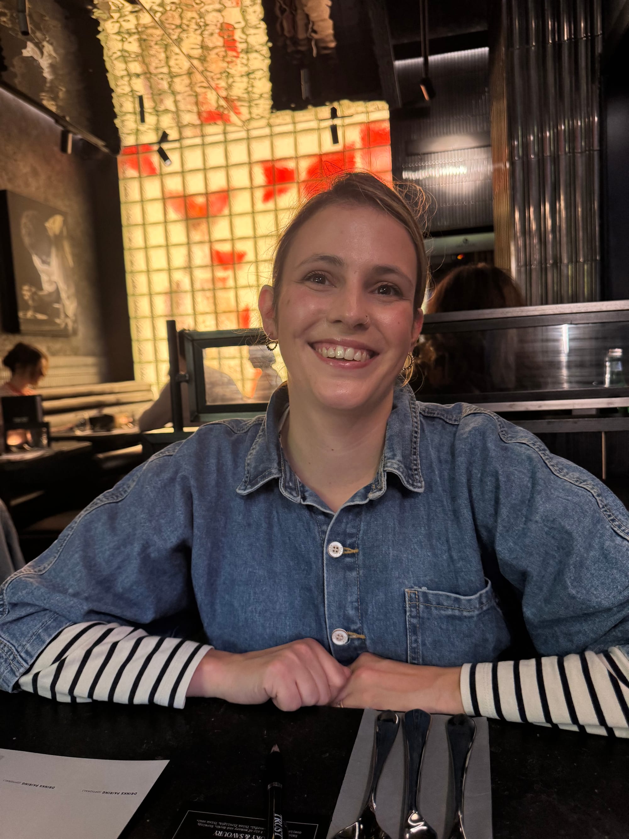 Daniella waiting for the first of five courses to arrive.