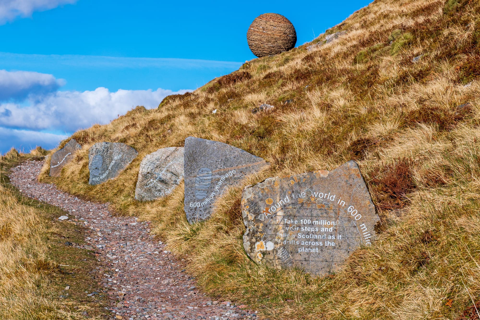 Slabs of engraved rocks explain the geology of the landscape at Knockan Crag.