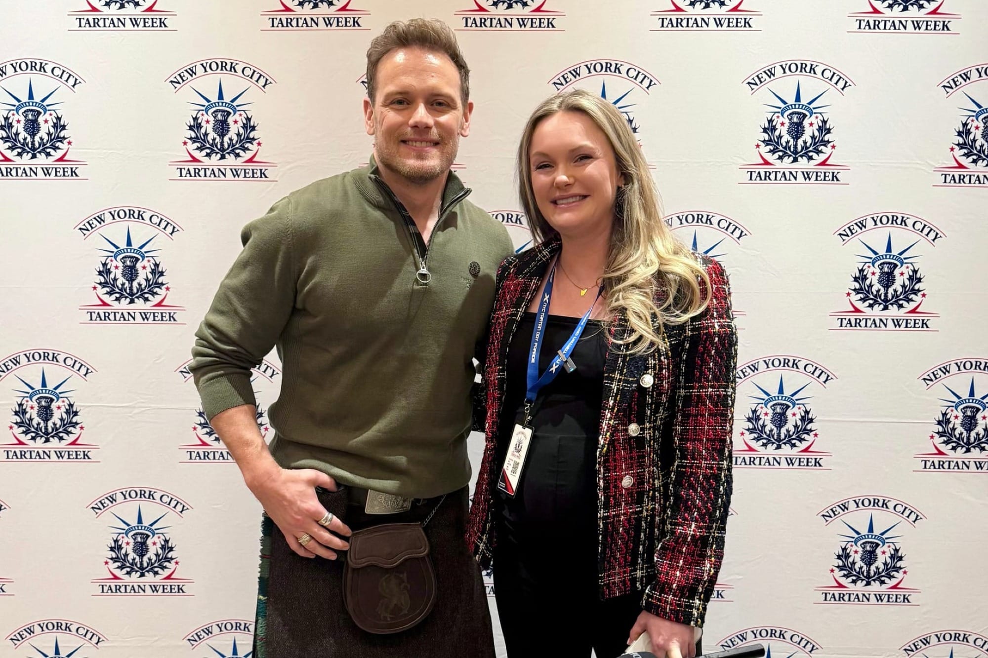 Iona with Sam Heughan at New York City Tartan Week in 2026.