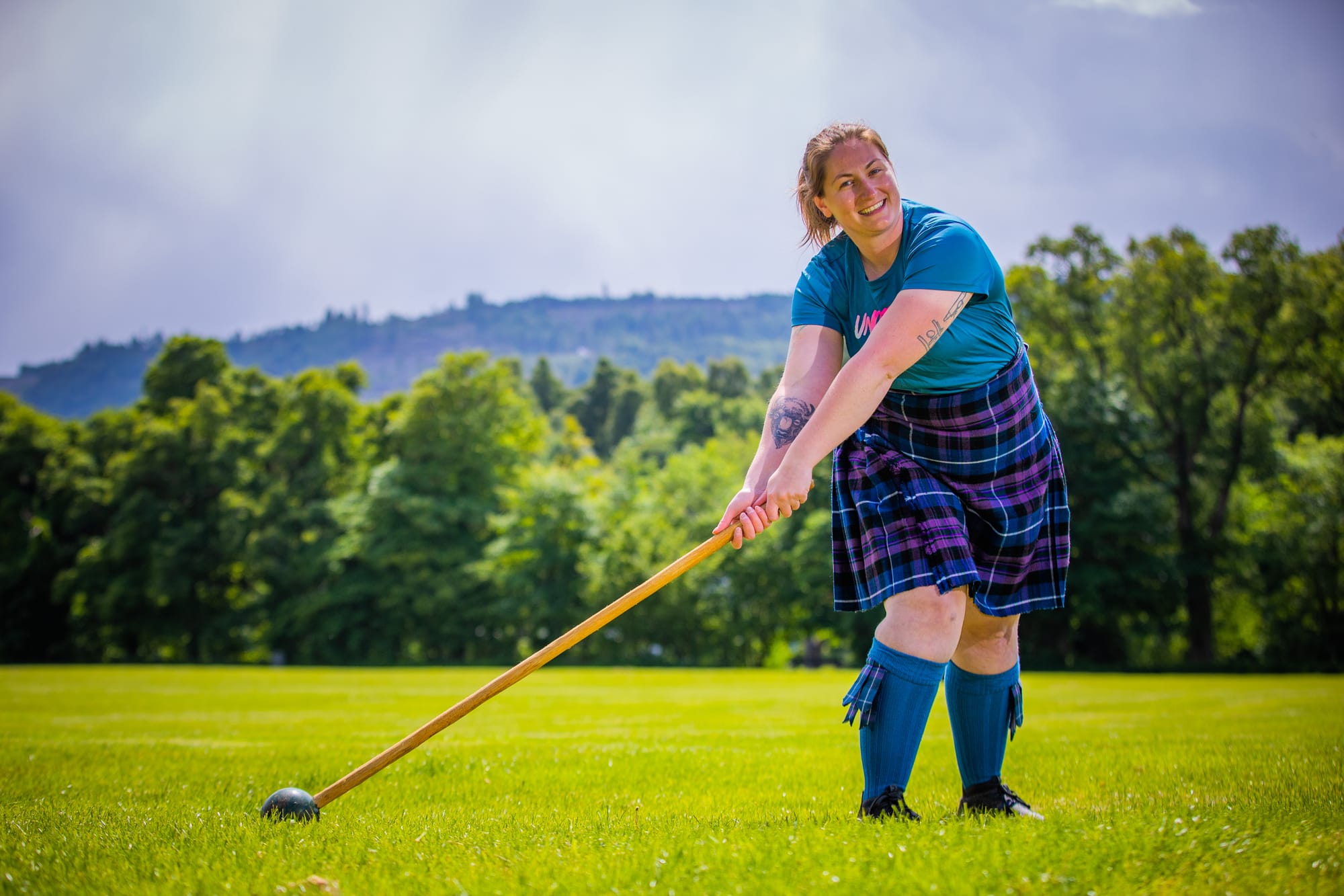 Laura Barber demonstrates the hammer throw during a Highland Games practice session at Recreation Park in Pitlochry.