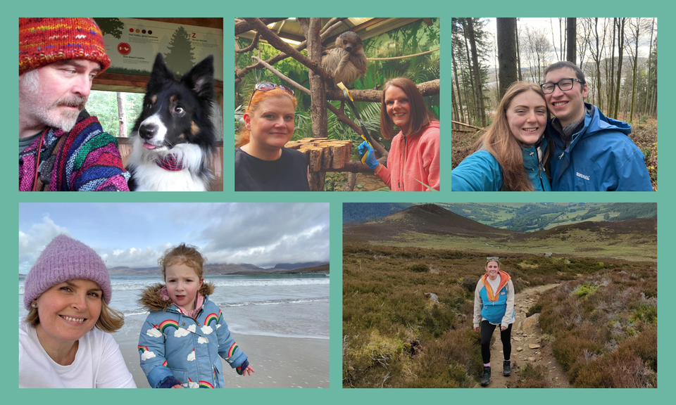 A collage of the team on adventures across Scotland.