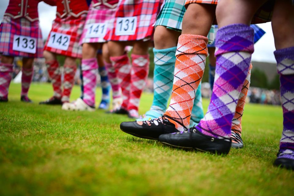 A line up of Highland dancers at Braemar Highland Games.