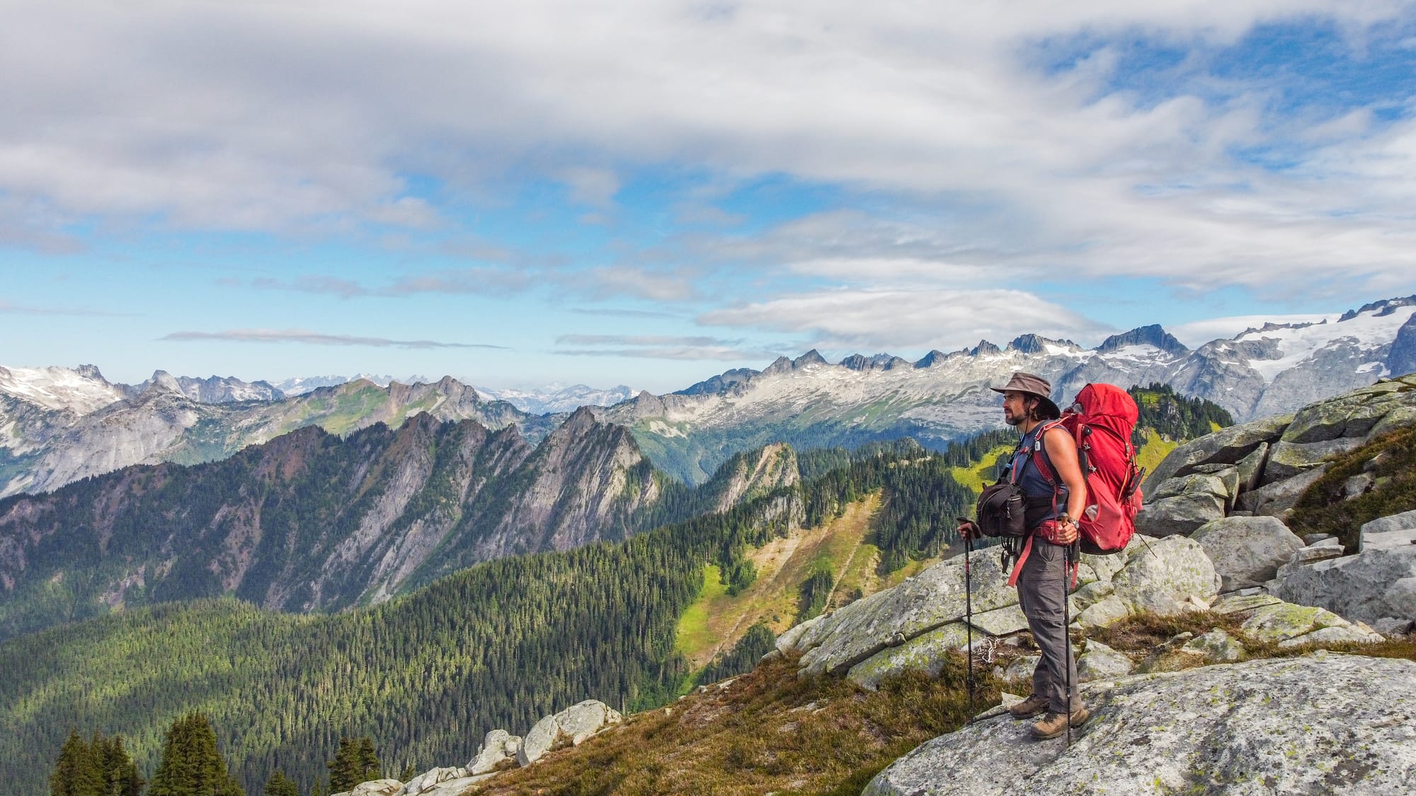 backpacker in mountains