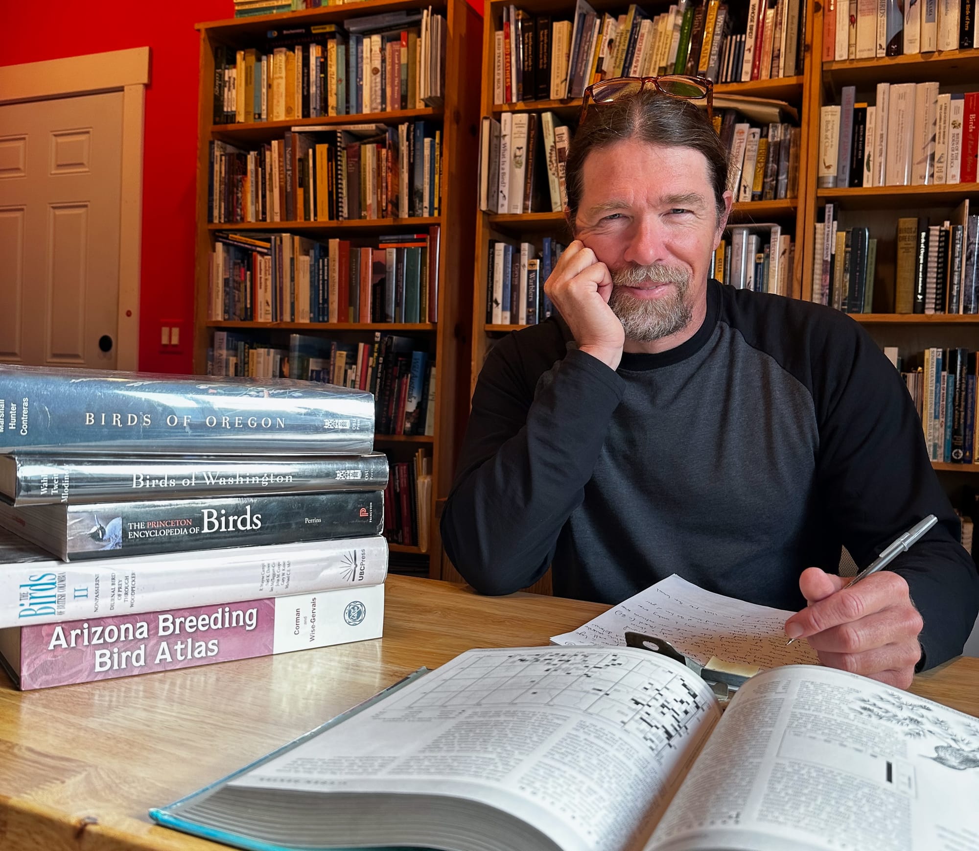 David in his library