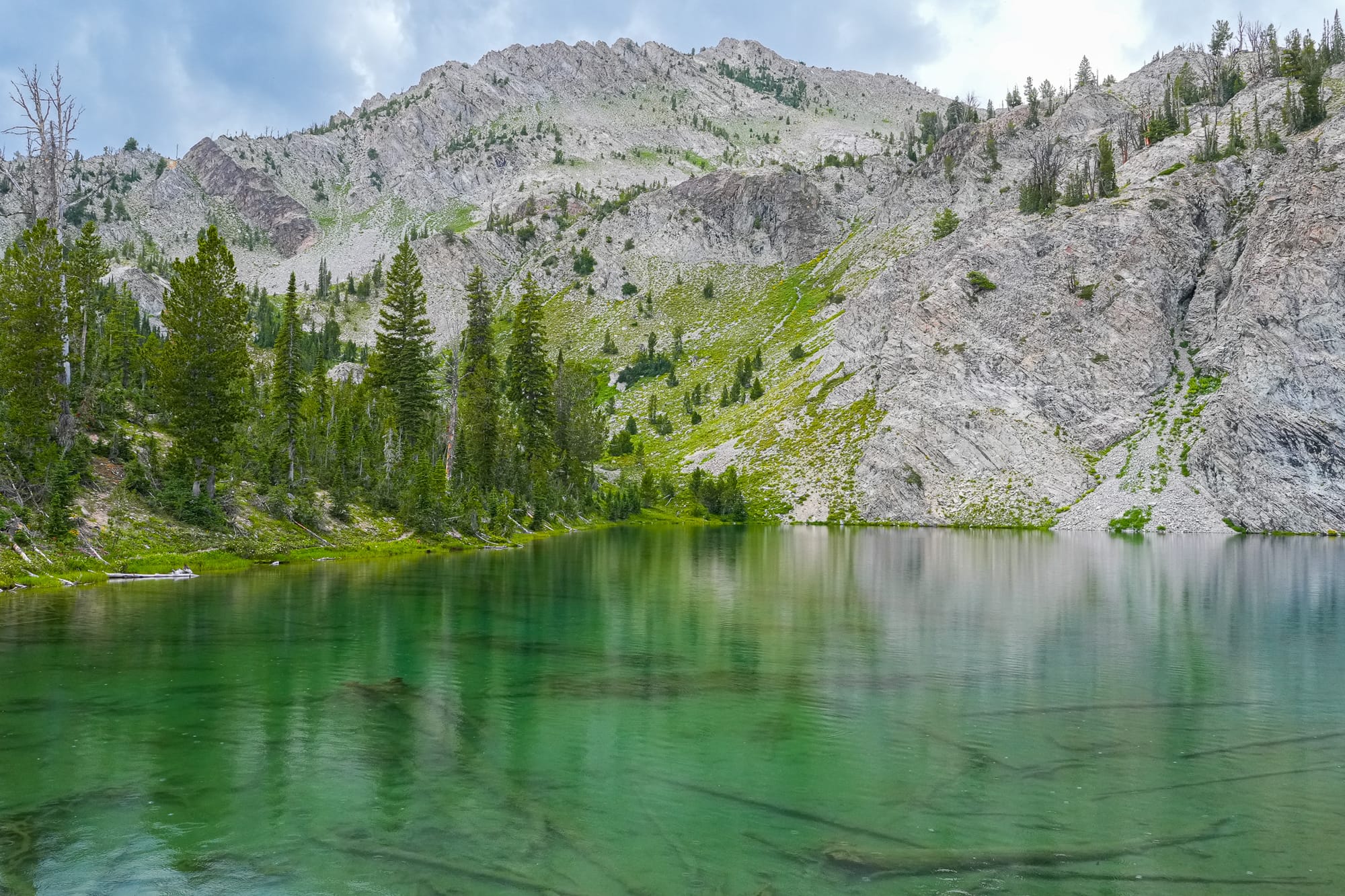 mountain lake and peaks