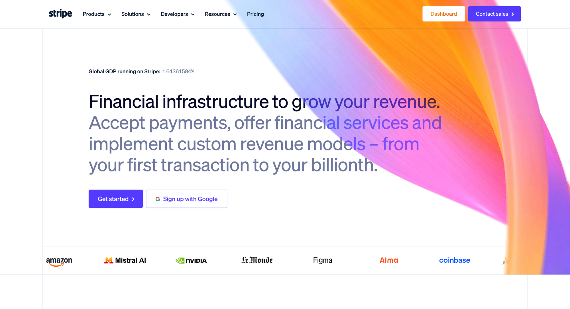 Stripe's landing page