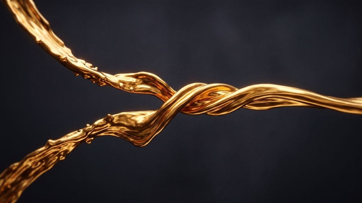 Abstract golden fluid dynamics merging seamlessly, representing relationship energy matching.
