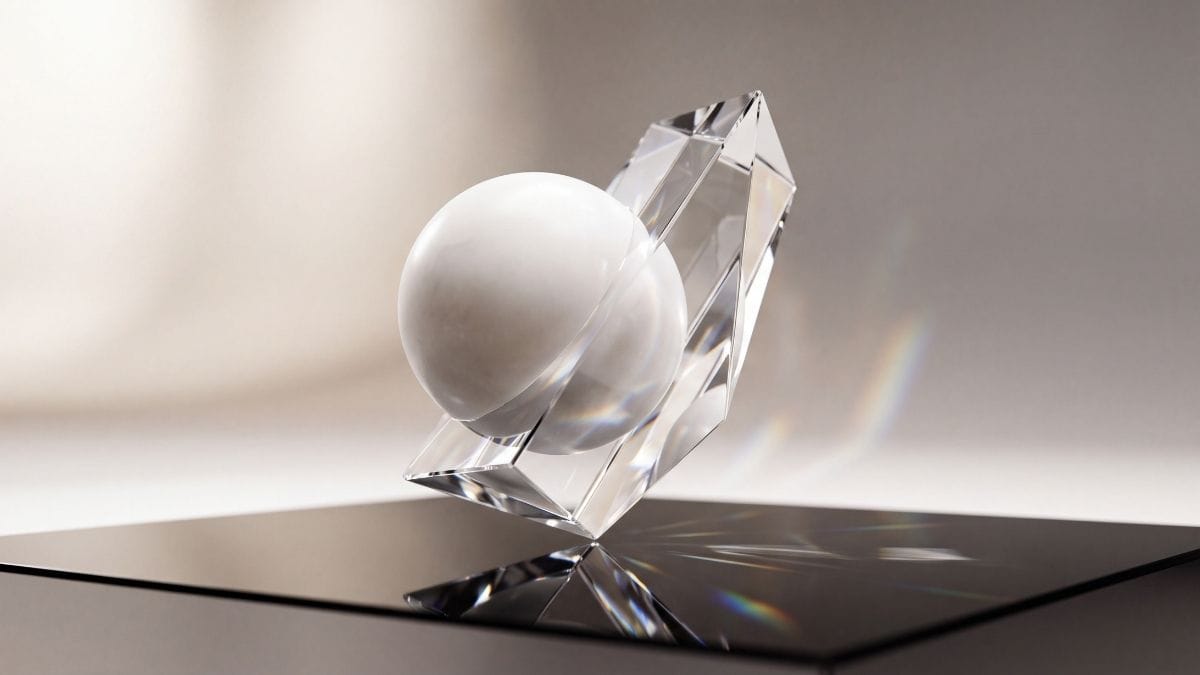Abstract optic glass sculpture refracting light, representing cognitive clarity and precision.