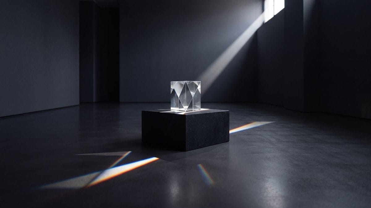 Precision-cut optical glass prism refracting a sharp beam of light, symbolizing situational awareness and clarity.