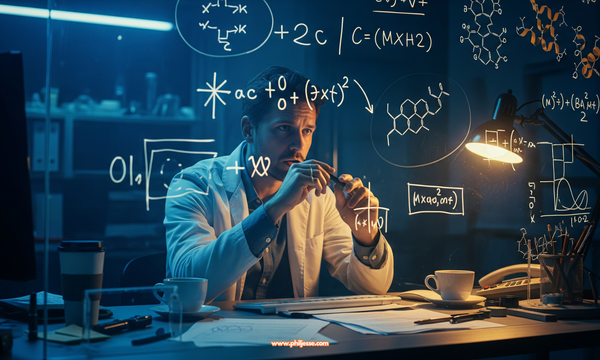 Cinematic illustration of a researcher in deep focus, symbolising the human grit and intellectual resilience celebrated in The Thinking Game documentary.