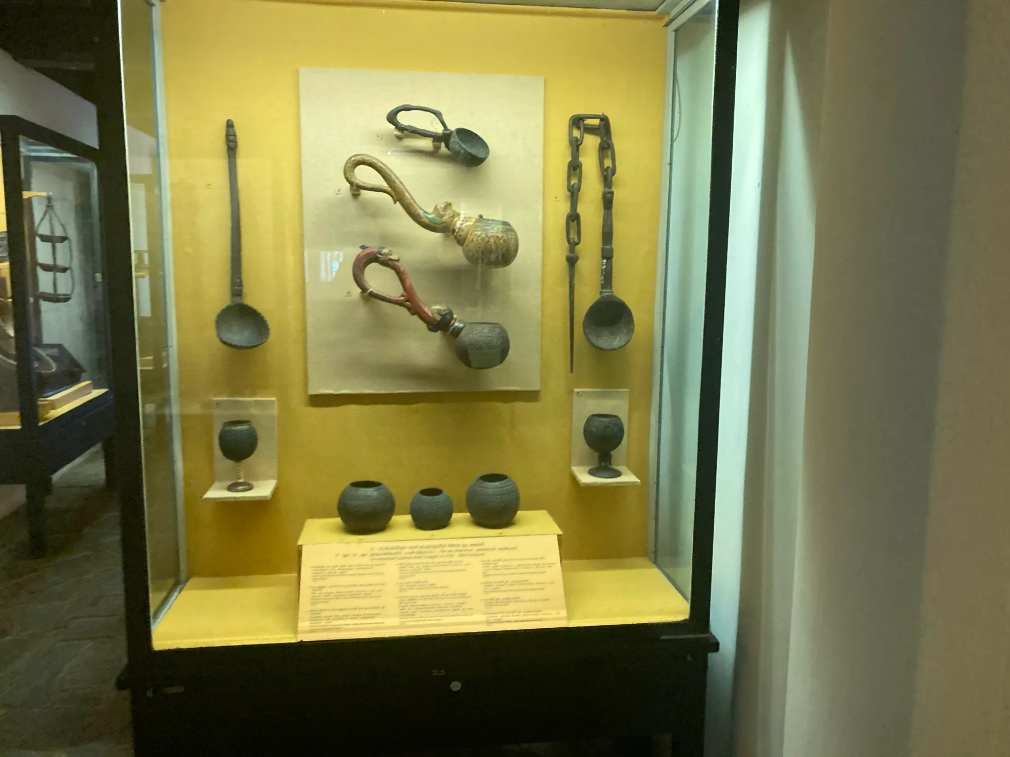 Ladels and cups made from coconut shells at the Kandy National Museum, Sri Lanka