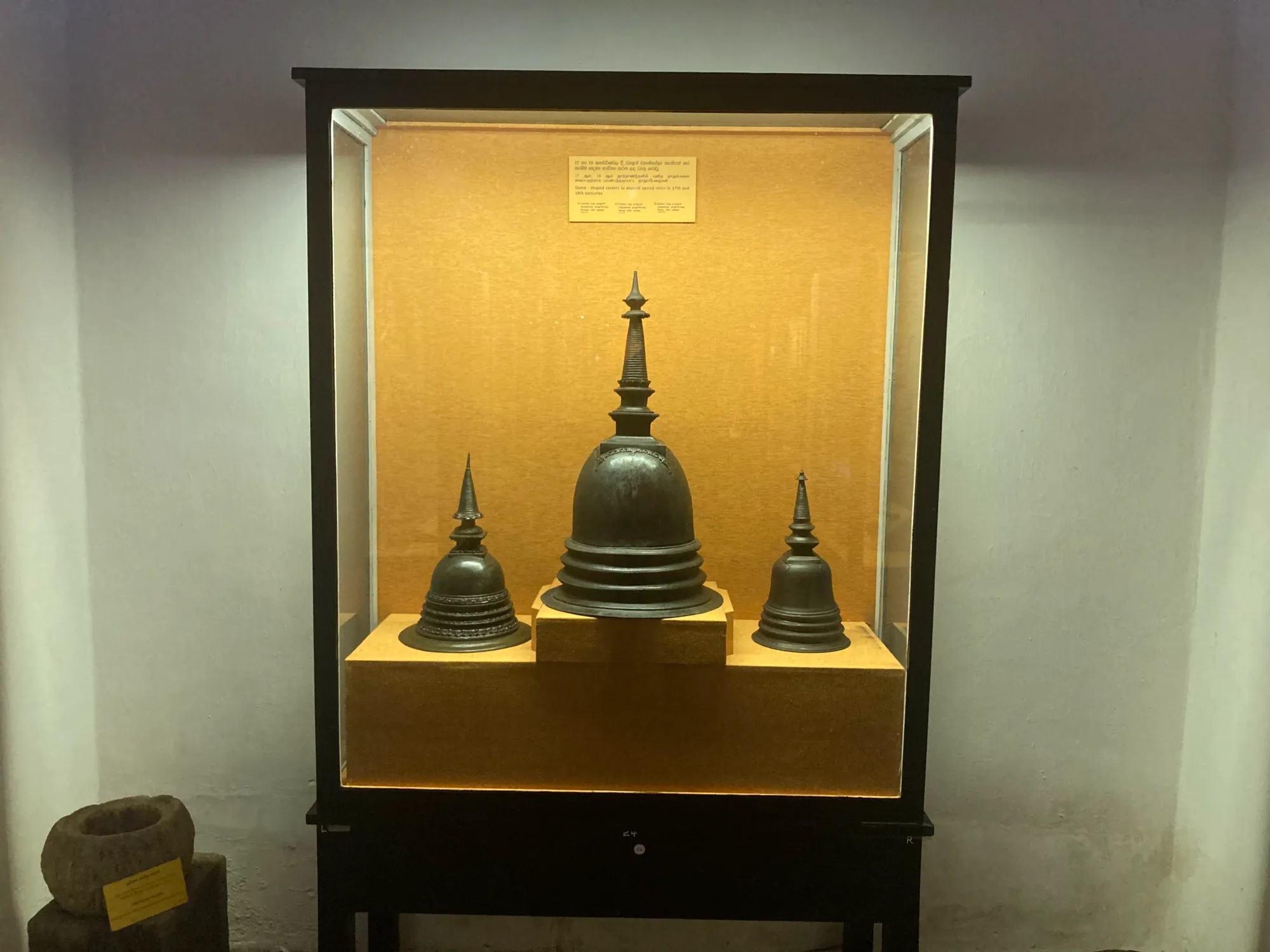 Caskets used for storing relics, showcased at the Kandy National Museum, Sri Lanka