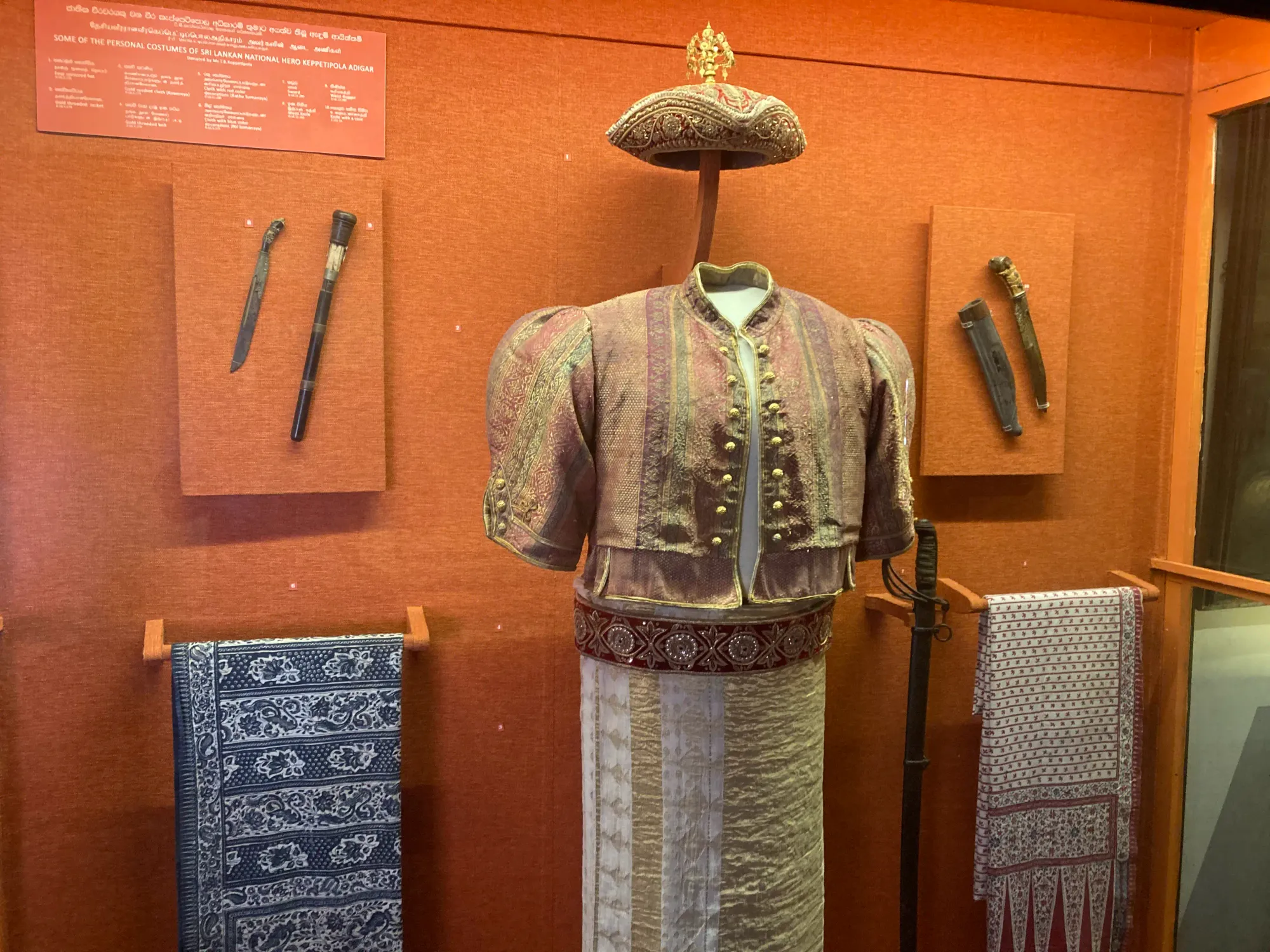 Attire of Keppetipola Adigar, displayed at the Kandy National Museum, Sri Lanka