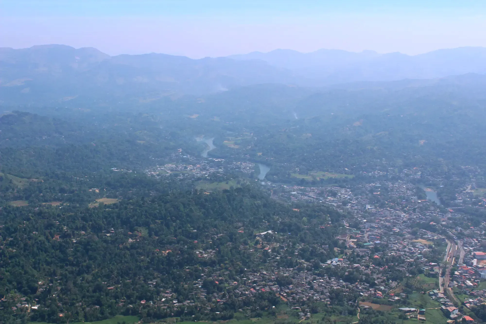 A river flowing through the city as seen from the Ambuluwawa Tower Sri Lanka