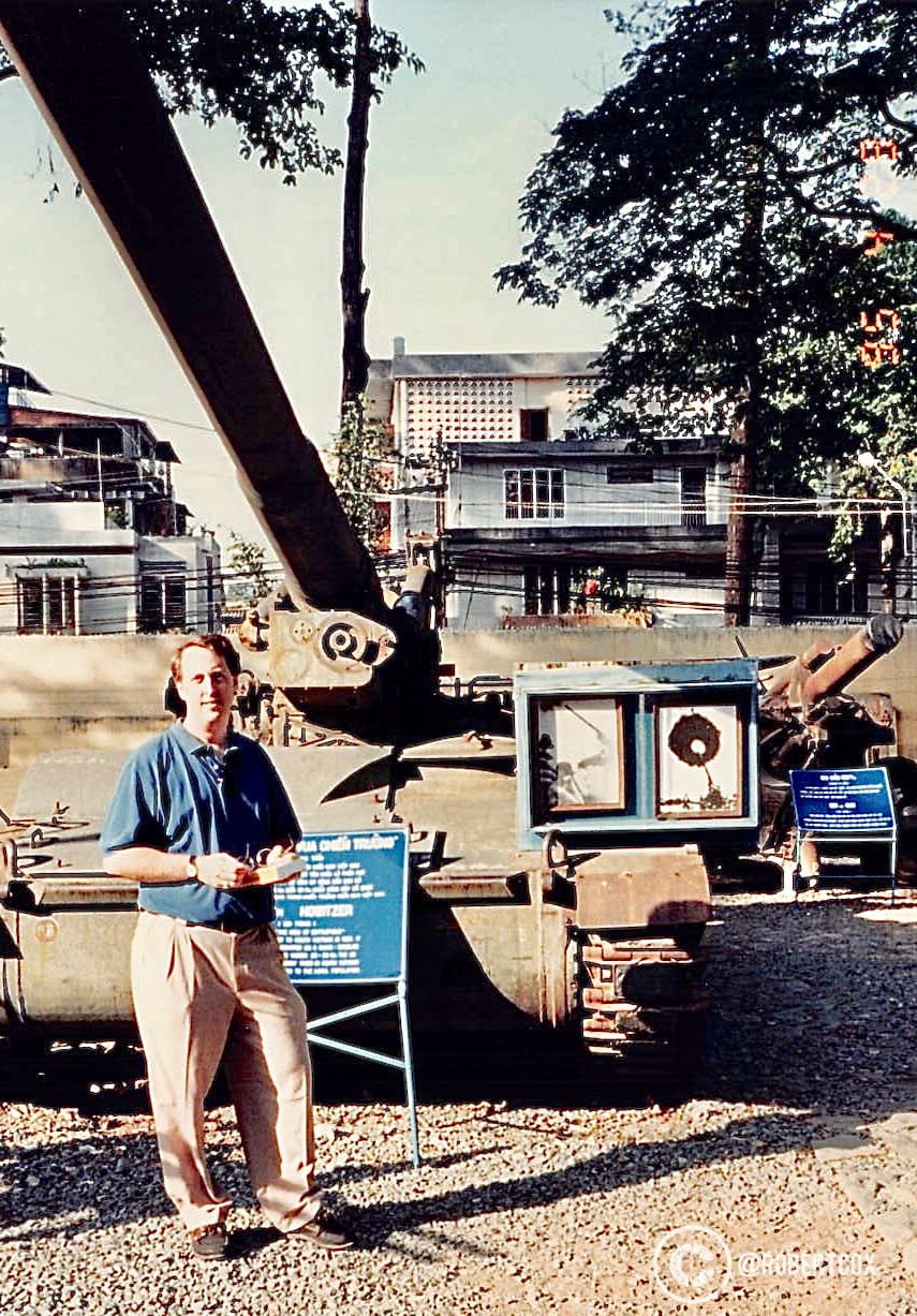 A captured M48 Patton tank, part of outdoor displays at the War Remnants Museum in Ho Chi Minh City, Vietnam. This museum, originally called the "Exhibition House for US and Puppet Crimes" when it opened in 1975, was later renamed the War Remnants Museum in 1995 after the normalization of U.S.-Vietnam relations. It is often referred to as the "American War Museum" by visitors due to its focus on the Vietnam War, known locally as the "American War." (April 28, 1995).