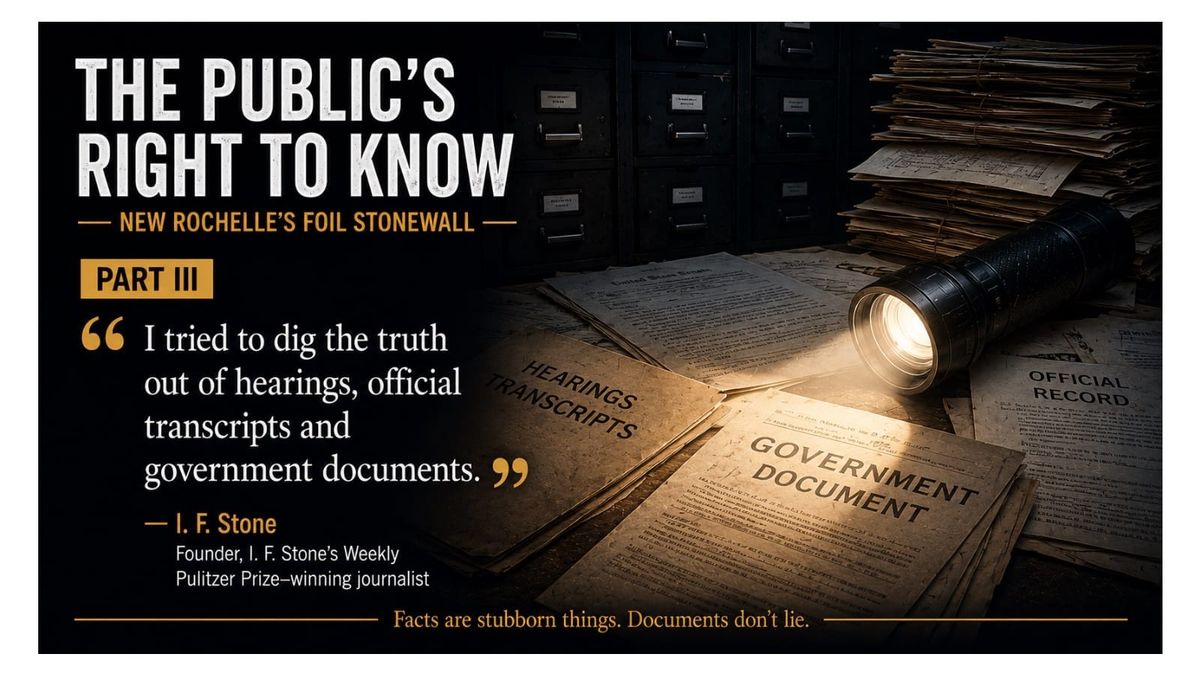 The Public's Right to Know: New Rochelle's FOIL Stonewall Part III