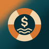 Cream dollar sign above cream wavy lines inside cream and orange life preserver on an orange-to-teal gradient background