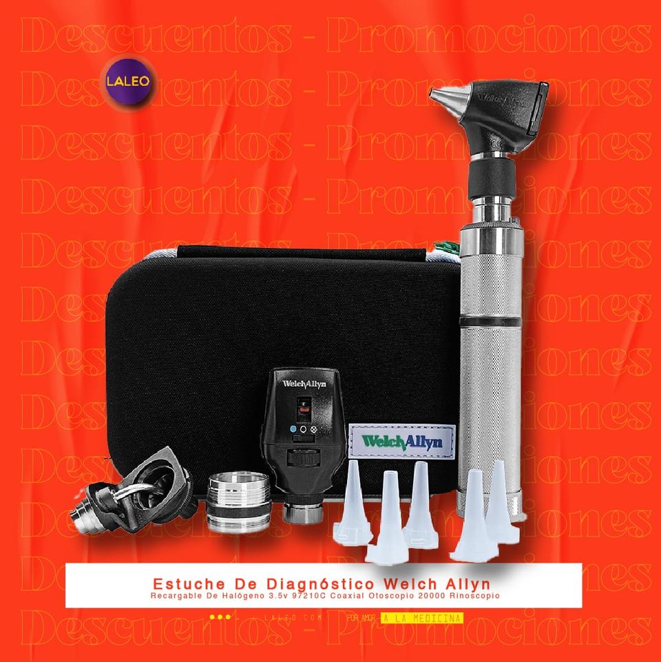 Estuche De Diagnóstico Welch Allyn Recargable De Halógeno 3.5v 97210C Coaxial Otoscopio 20000 Rinoscopio