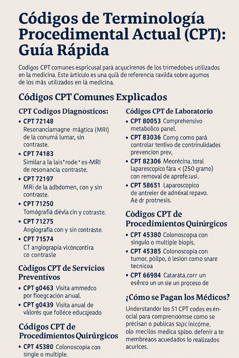 Códigos de Terminología Procedimental Actual (CPT): Guía Rápida