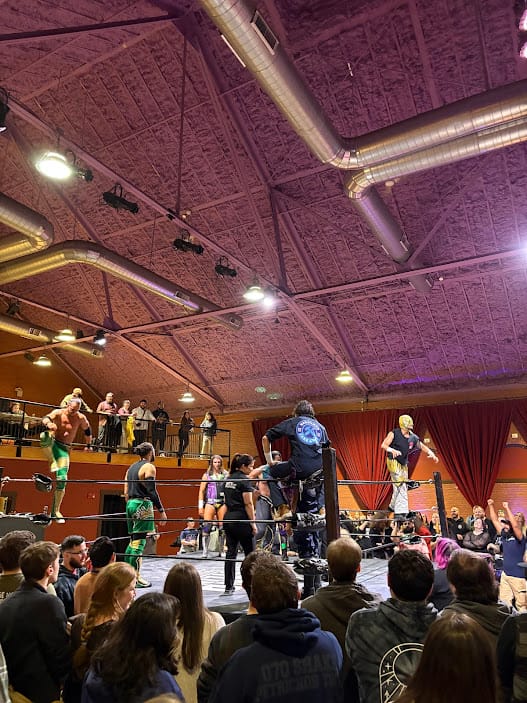 photo of a crowded tag match ring at Beyond Wrestling's January 2026 show in Somerville MA