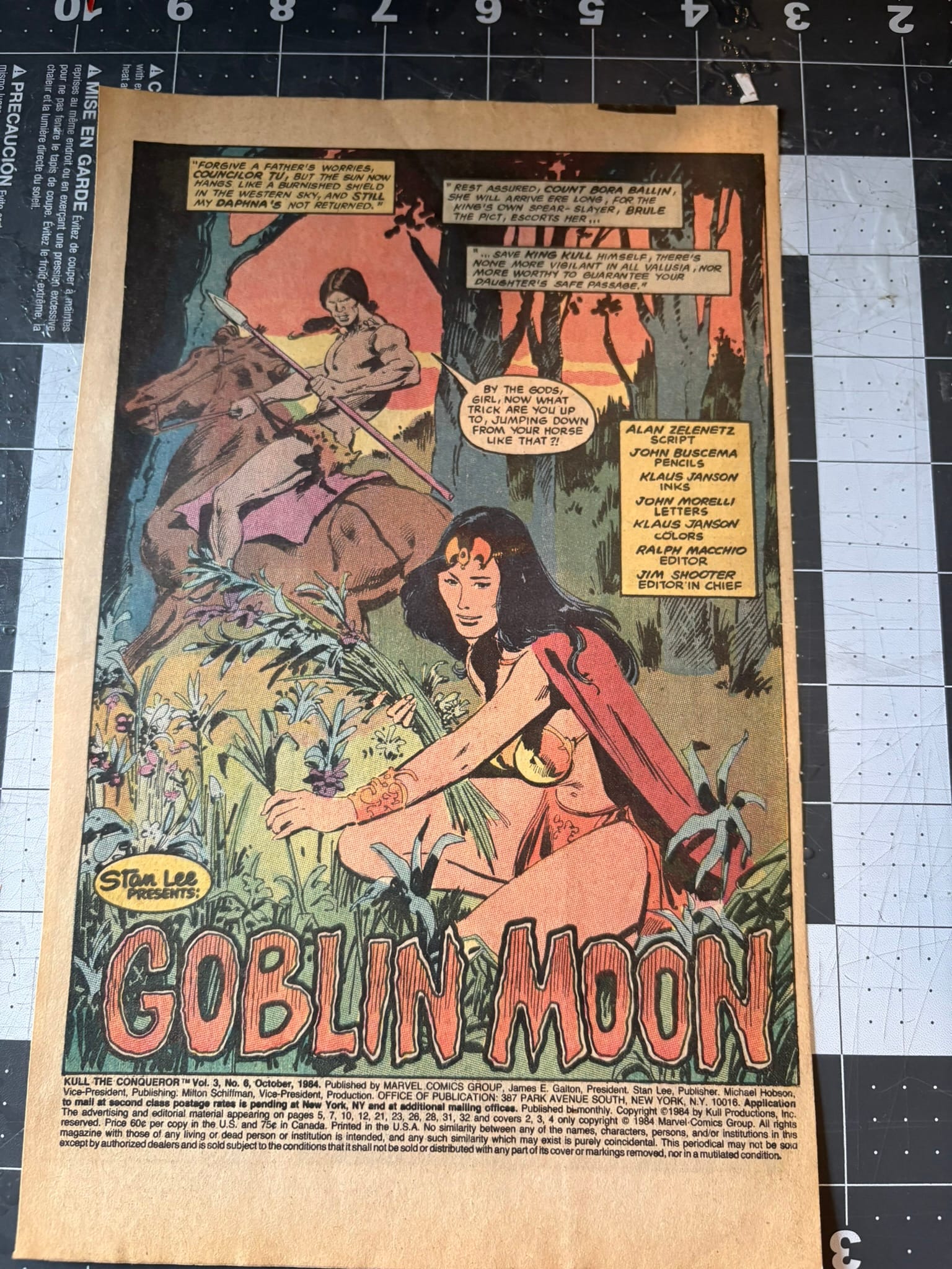 opening splash page to a Kull The Conqueror comic book story titled "Goblin Moon." The image centers on the daughter of a king picking flowers while Kull sits glaring at her in the background on his horse.