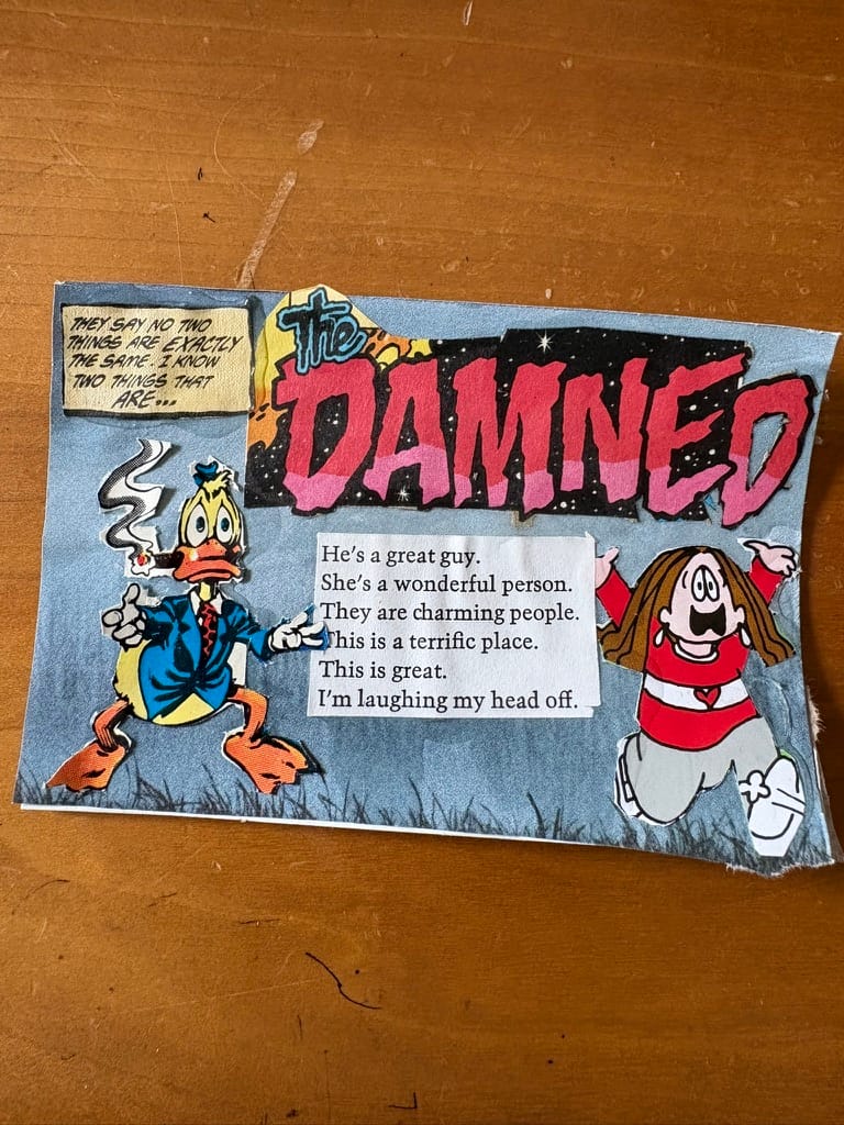 photo of a collage titled "Cathy In Crisis #2" that features comic strip character Cathy running way from Howard The Duck