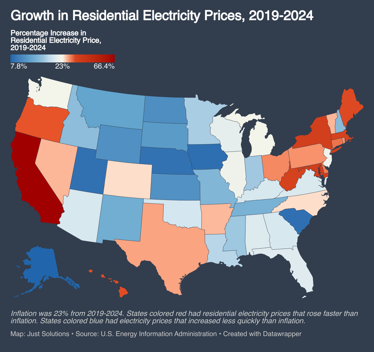 Electricity price increases by state, 2019-2024