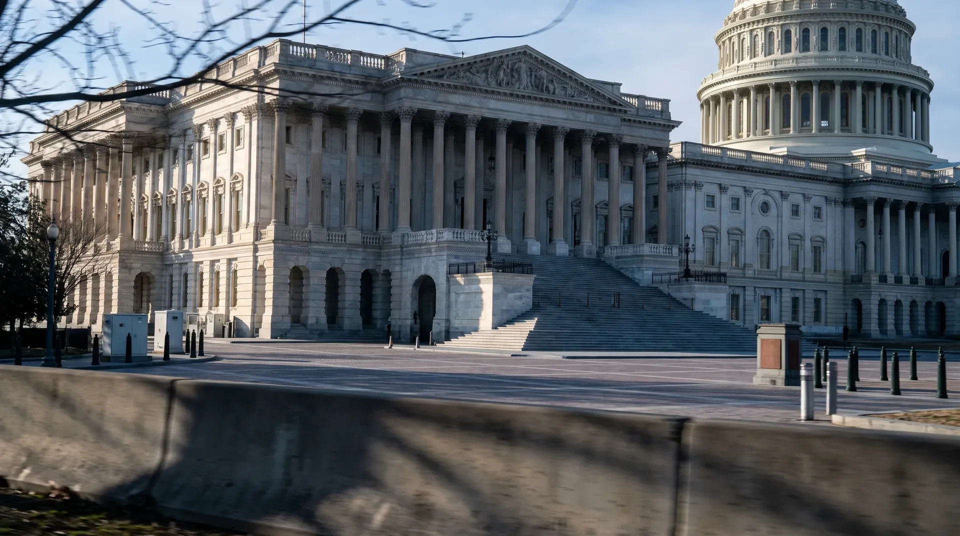 Het Capitoolgebouw in Washington DC met trappen en koepel in zonlicht.