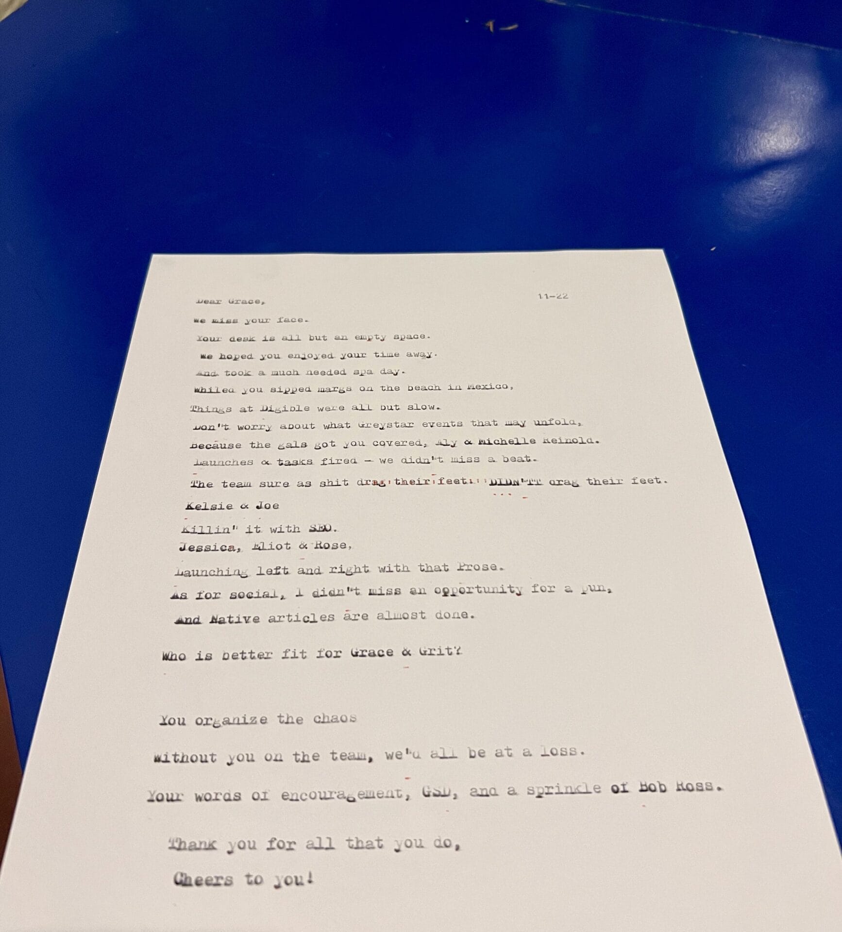 A piece of paper with typewritten text on it.