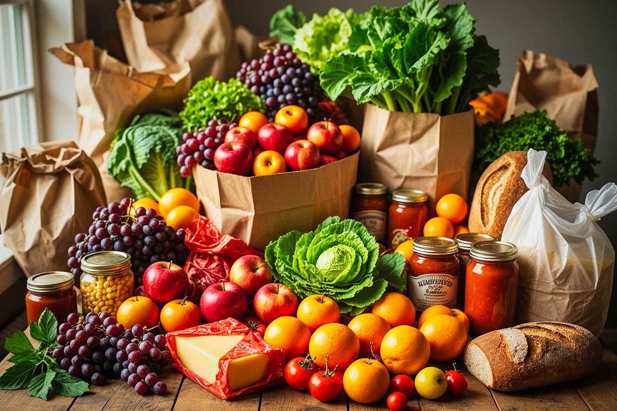 Frische Lebensmittel in buntem Arrangement – Einkaufen in Spanien