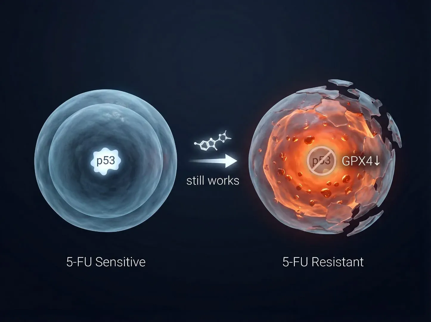 Fenbendazole mechanism in 5-FU sensitive vs resistant colorectal cancer cells — p53-independent ferroptosis via GPX4 suppression