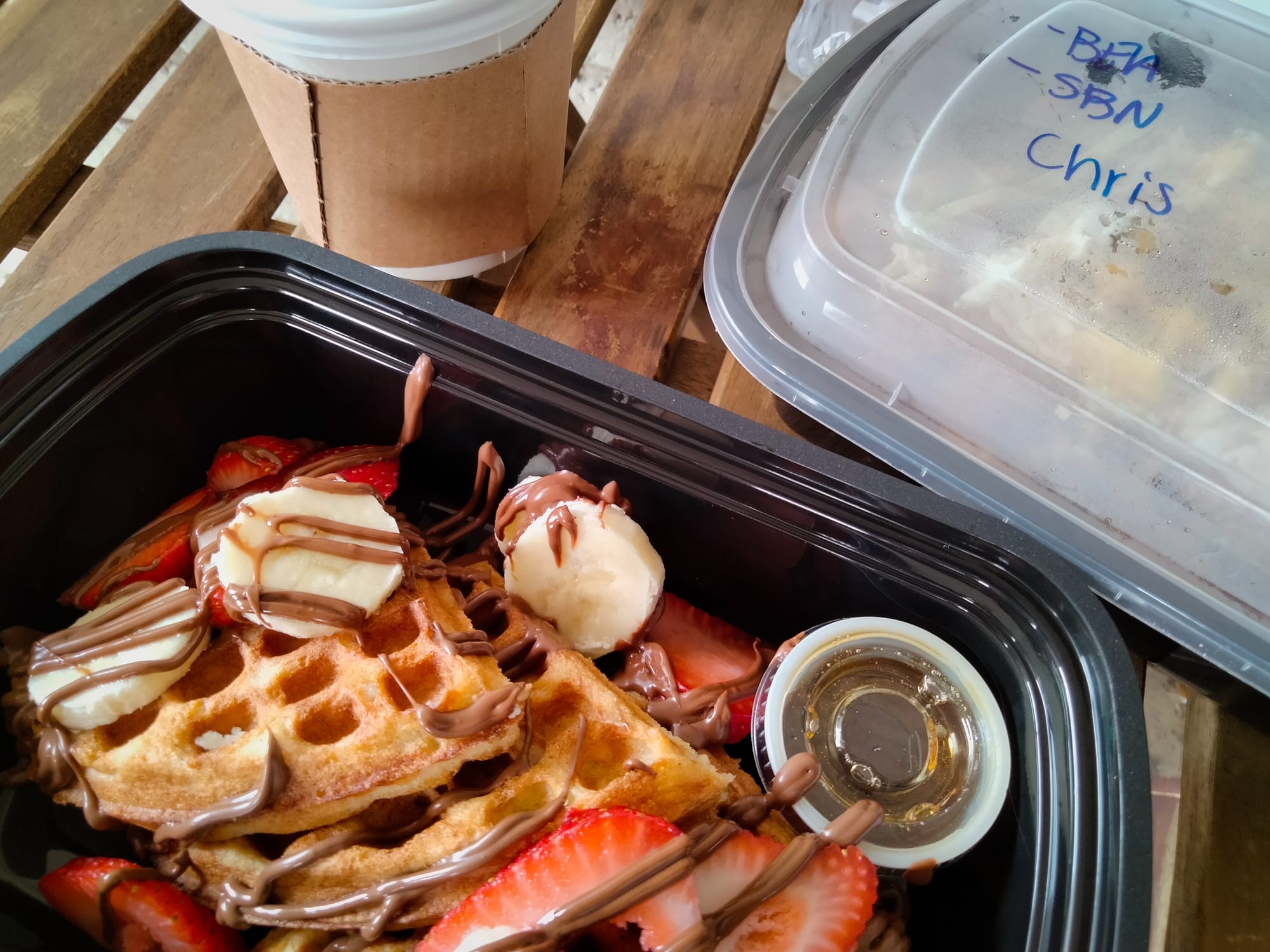 A Strawberry, Banana and Nutella waffle from one of the best places to eat in Waco, Waffle Chic