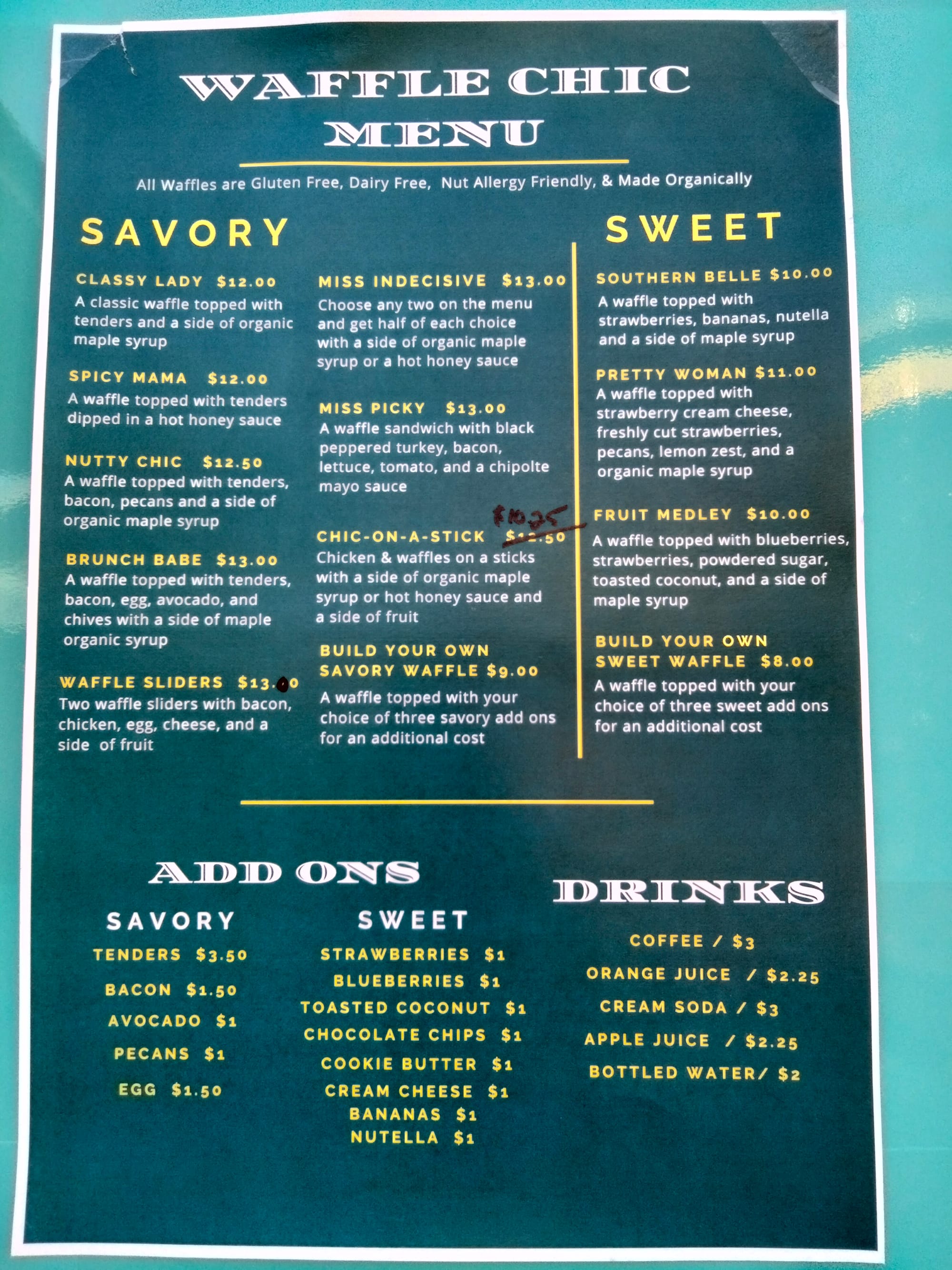 The breakfast, brunch and lunch menu from Waffle Chic