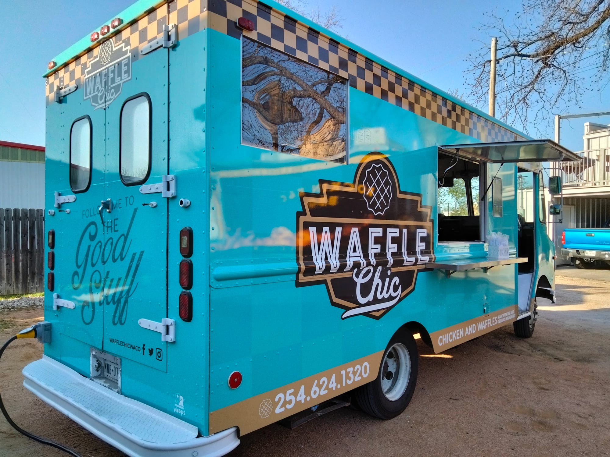 The Waffle Chic fancy, new light blue food truck