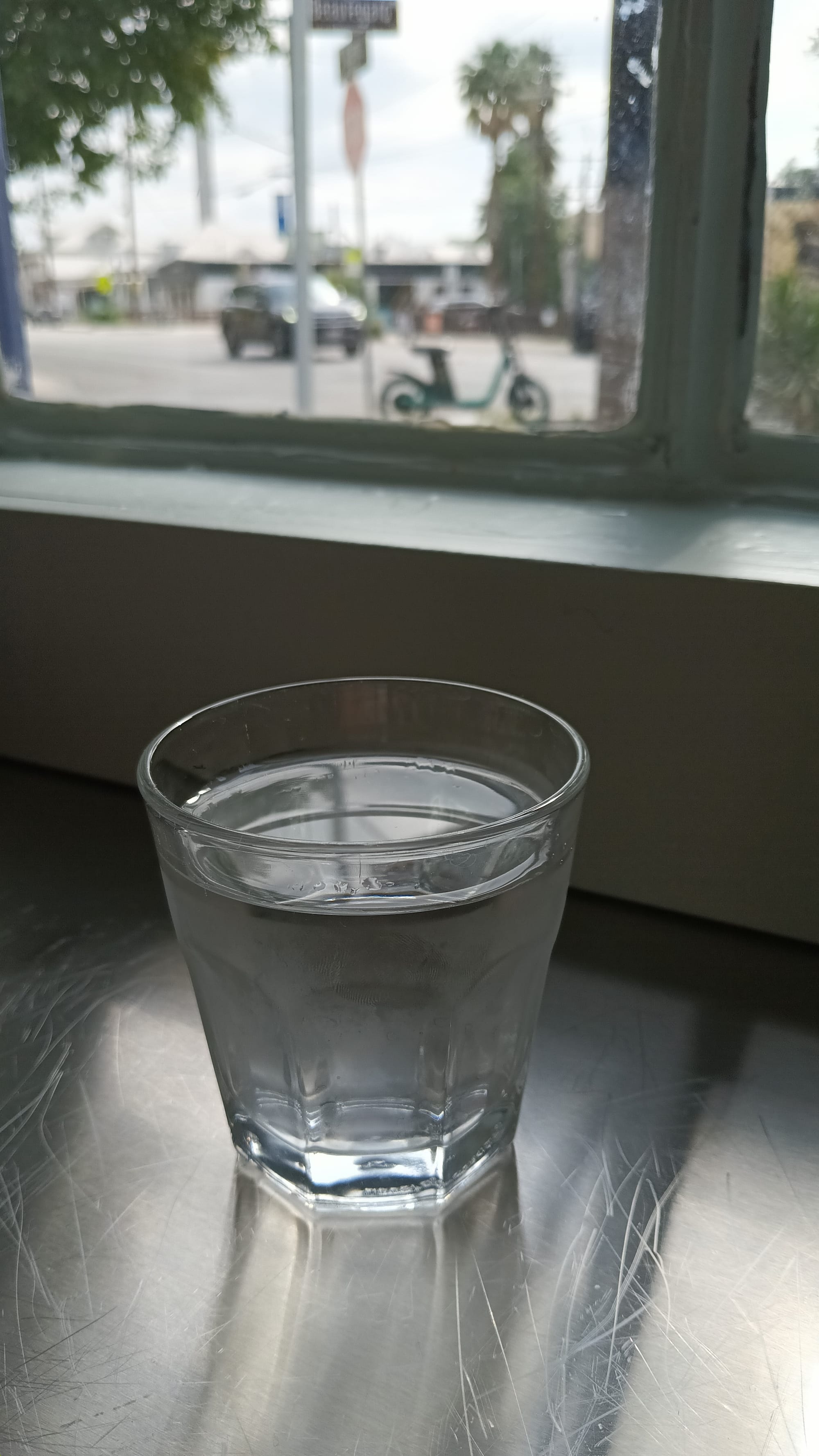 A glass of ice cold water at Beau's Tiny Diner in downtown San Antonio, TX