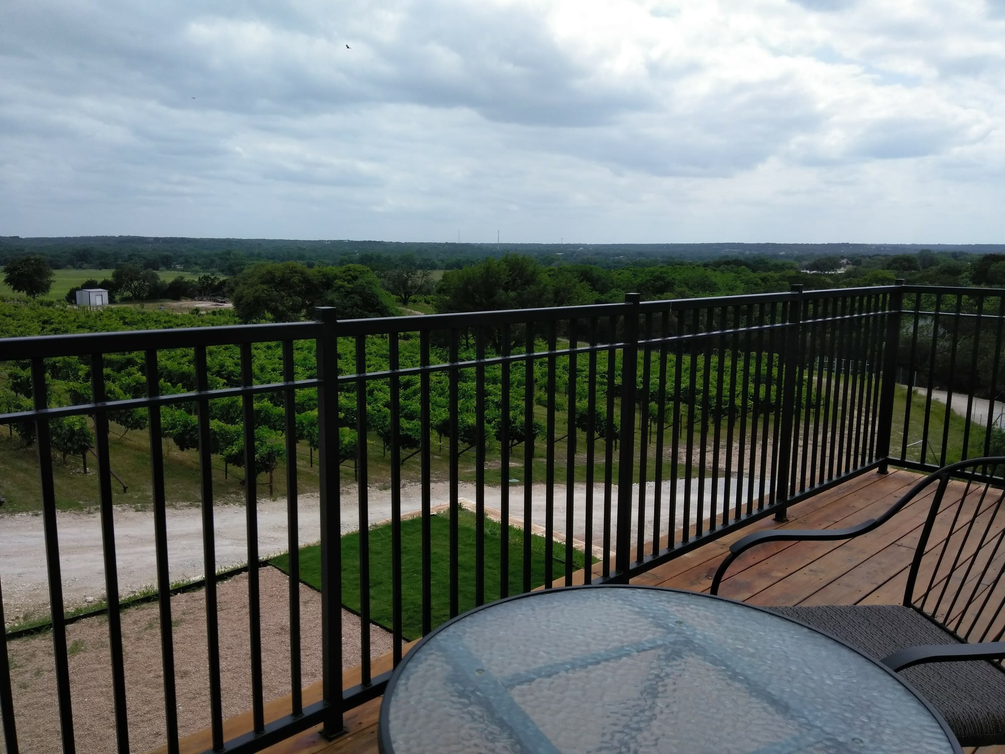 A view from the second story balcony at Valley Mills Vineyards in Valley Mills, TX