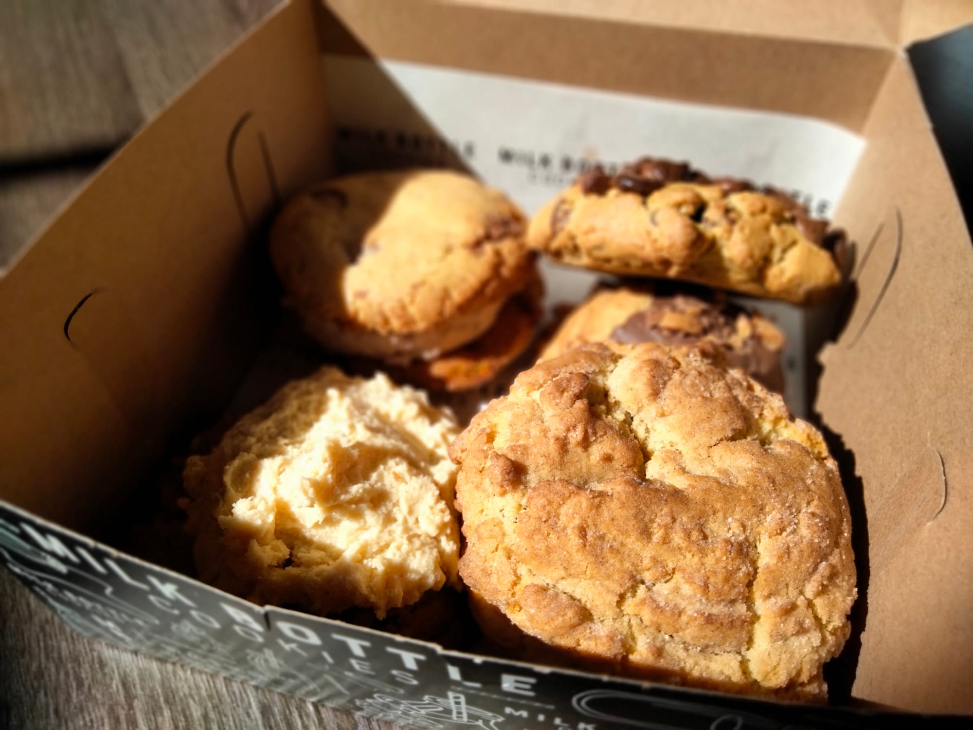 a box of cookies from Milk Chocolate Cookies in Waco, TX