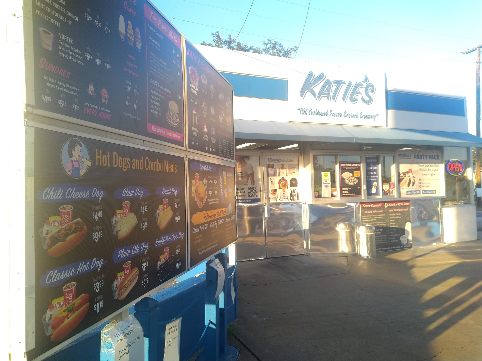 The front of Katie's Frozen Custard along with their menu