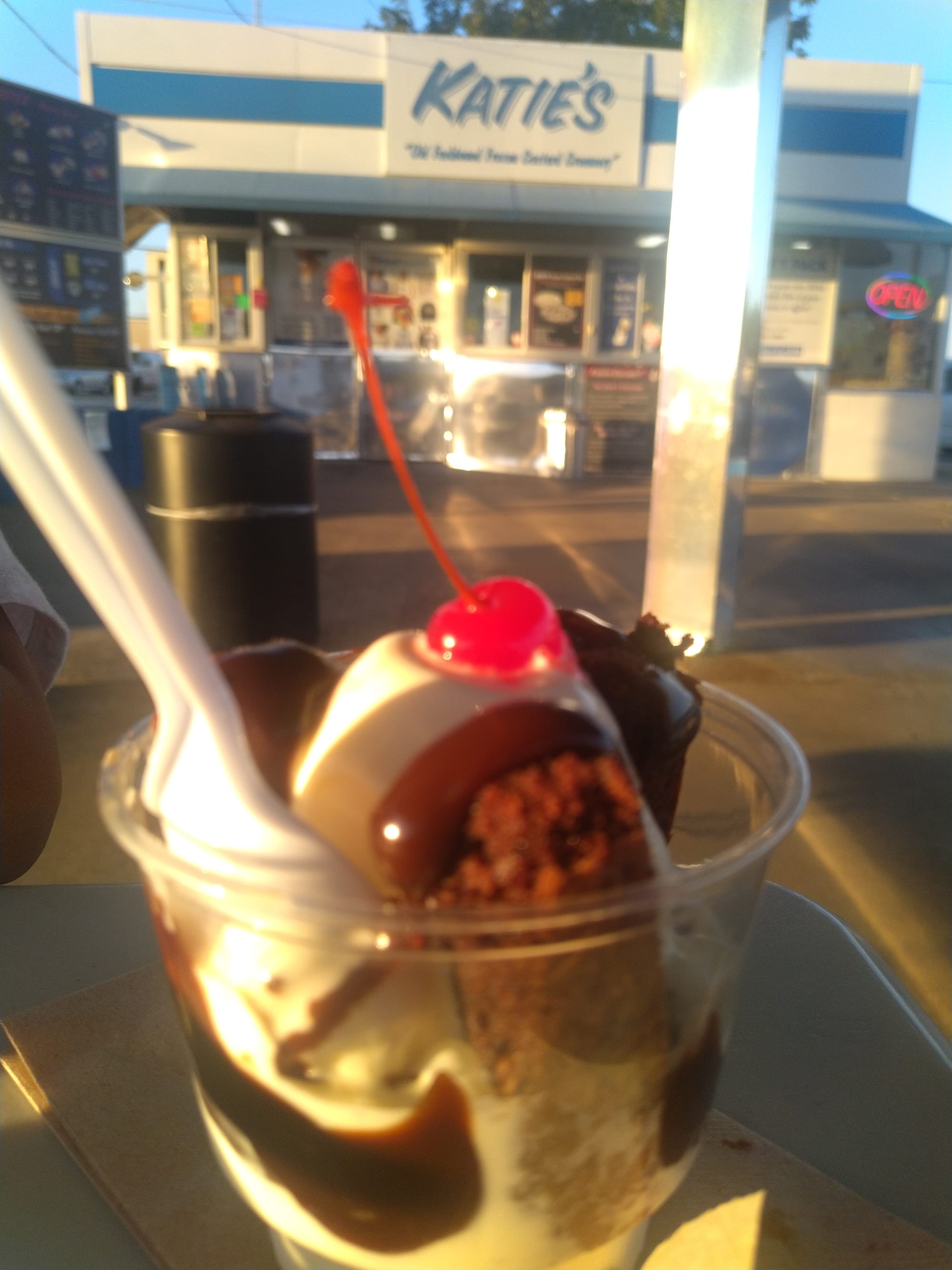 Ice Cream Sundae with a fudge bar at Katie's Frozen Custard in Waco, TX