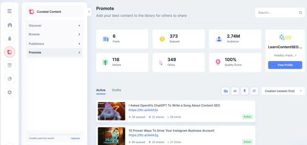 Screenshot of my Missinglettr curate dashboard that I took for my Missinglettr review.