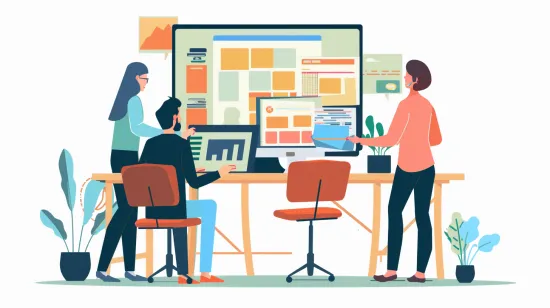 an image depicting various people that have cogs above them to symbolize creative working.