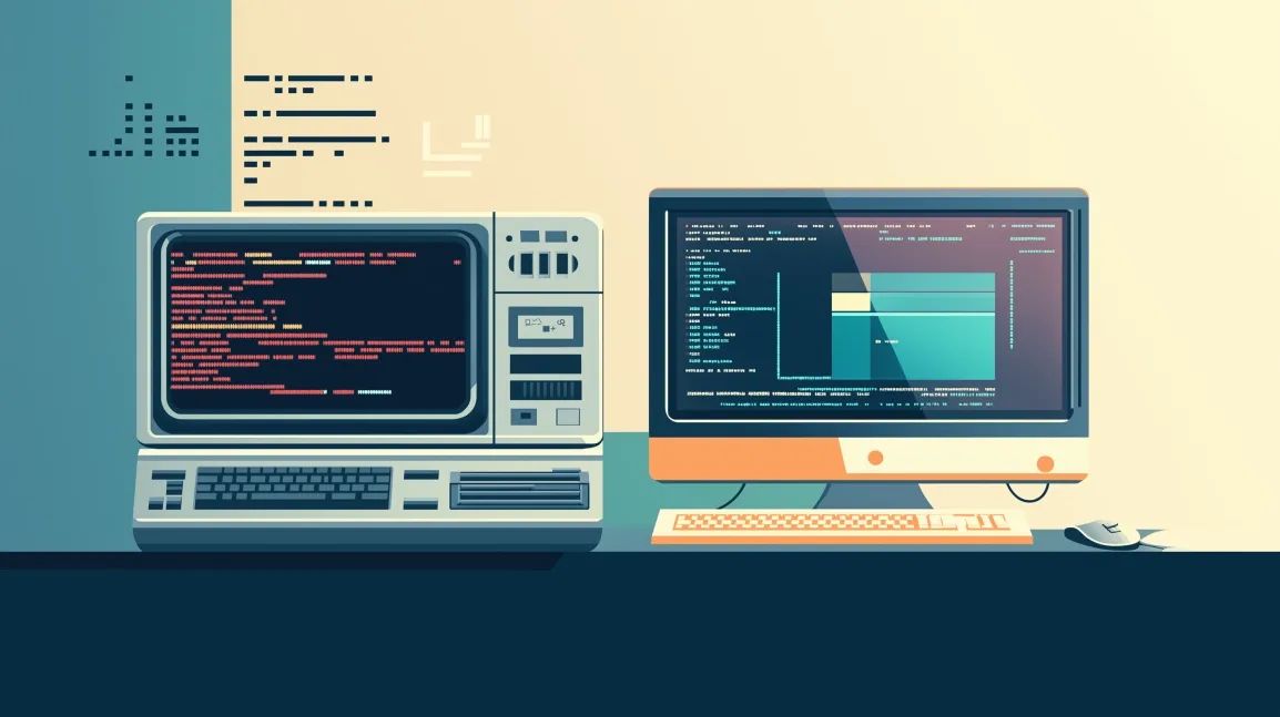 an image featuring two pcs, on the left an old one and on the right a new one